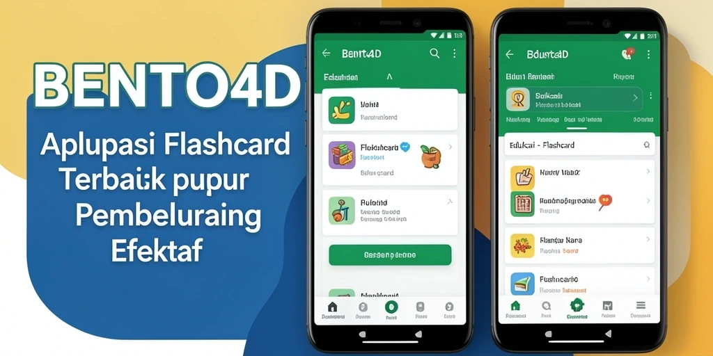 Screenshot antarmuka aplikasi BENTO4D yang menampilkan fungsi flashcard yang interaktif.