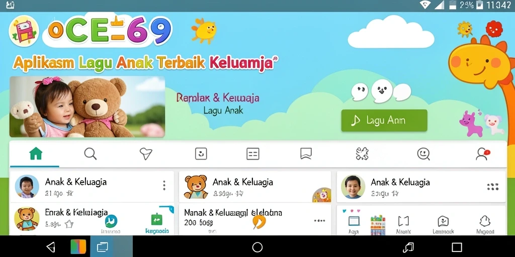 Antarmuka ceria OCE69 dengan berbagai pilihan lagu anak.