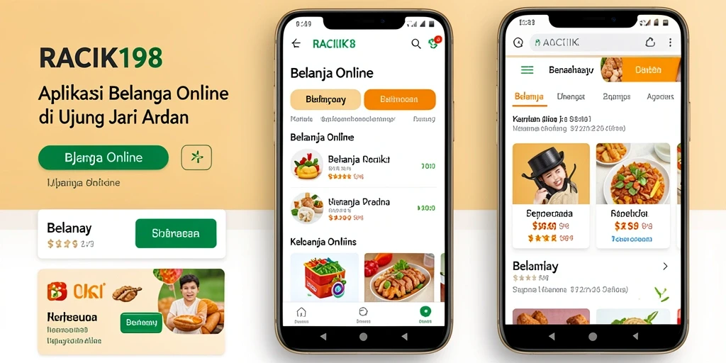 Tampilan antarmuka aplikasi RACIK198 untuk belanja online dengan fitur-fitur unggulan.