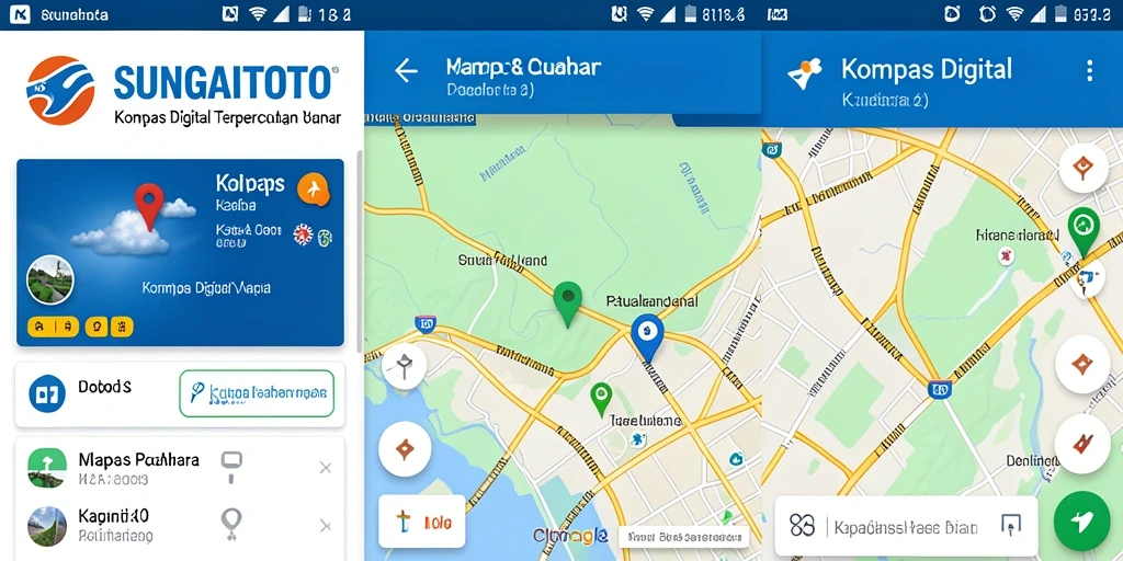 Antarmuka SUNGAITOTO yang menunjukkan kompas digital dan informasi cuaca.