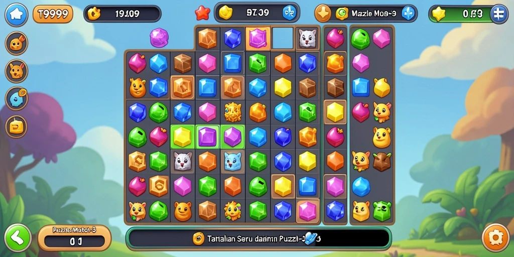 Tampilan antarmuka T9999 dengan elemen Puzzle Match-3 yang menarik.